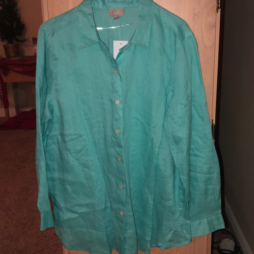 Teal button down.